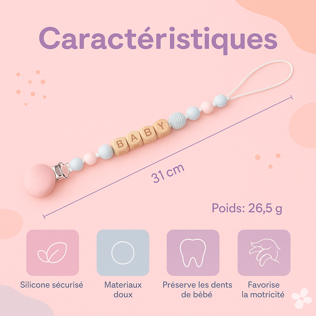 Attache-tétine personnalisée avec prénom – Cadeau naissance unique