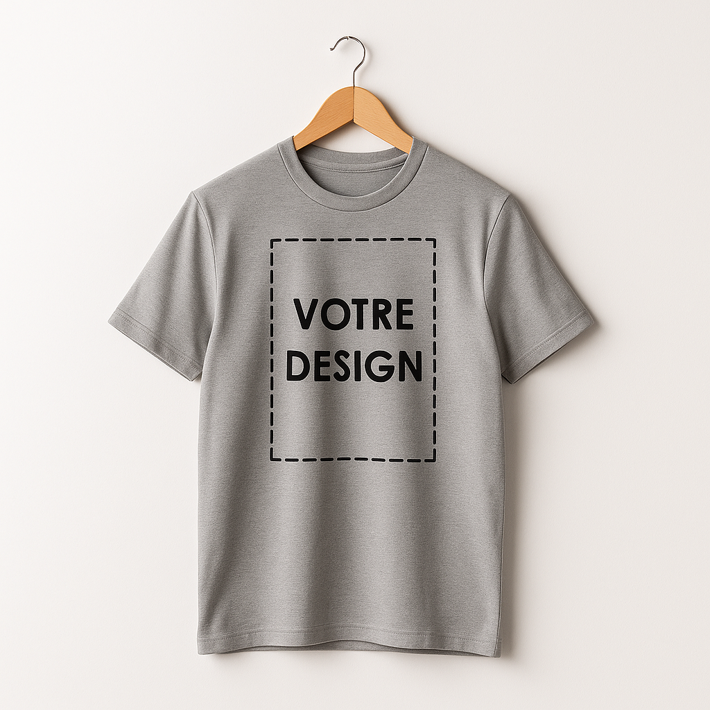 T-shirt gris personnalisé – Coton premium – Unisexe – Élégant & unique