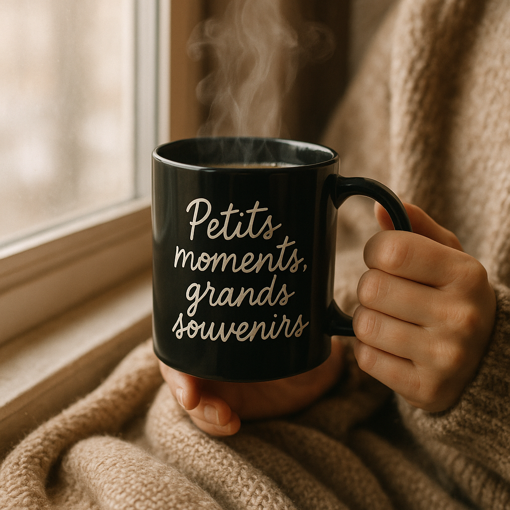 Mug noir brillant personnalisé Noël 2025 – édition luxe