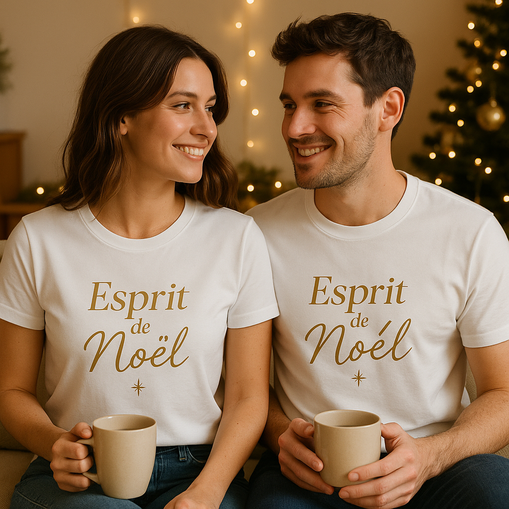 T-shirt blanc homme Noël 2025 – design personnalisé tendance