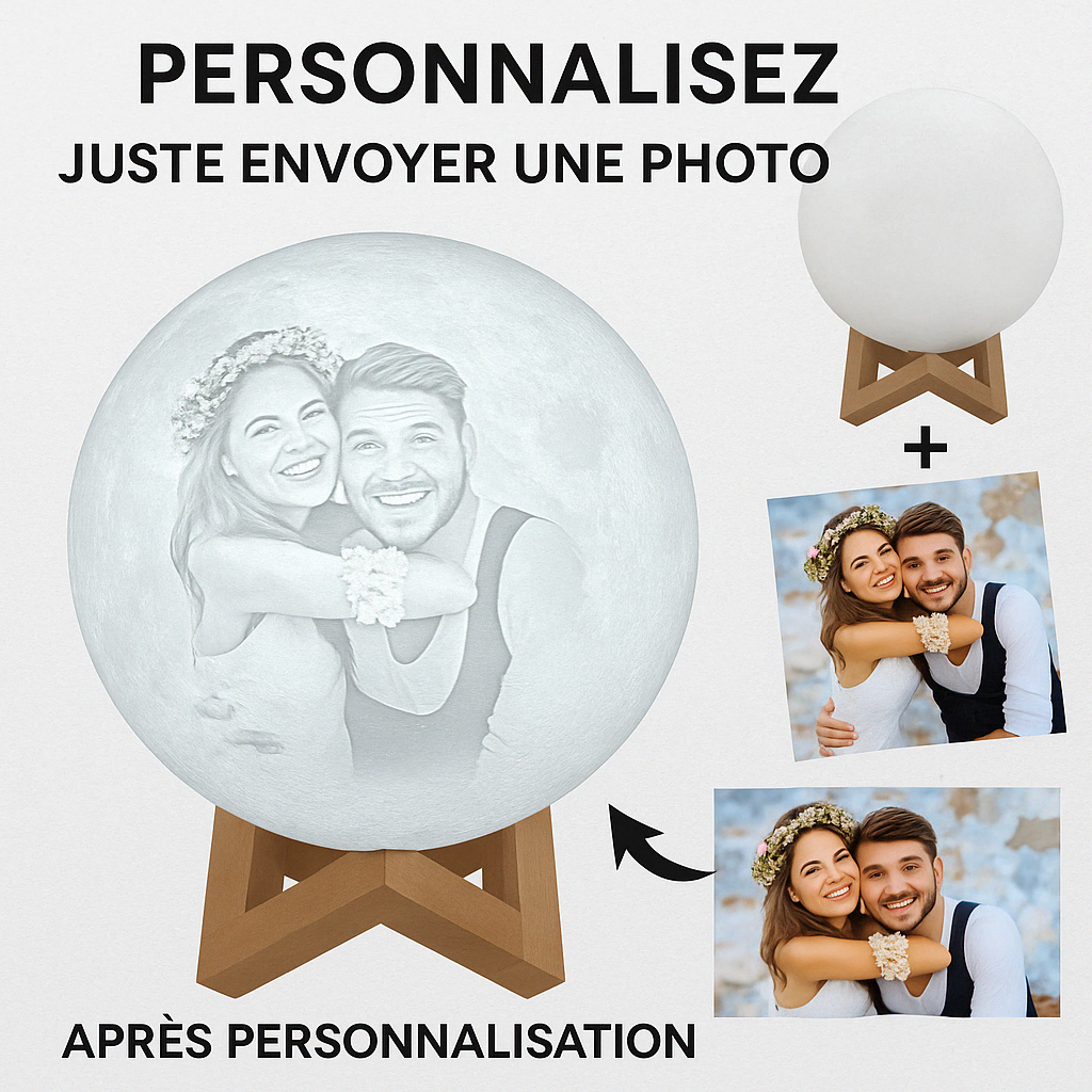Lampe Lune Personnalisée avec Photo – Une Idée Cadeau Unique
