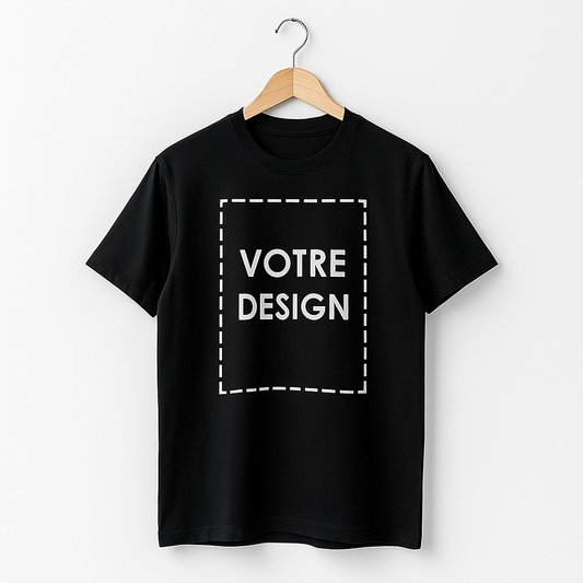 T-shirt noir personnalisé – Coton premium – Unisexe – Élégance minimaliste