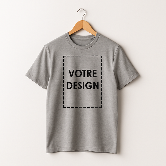 T-shirt gris personnalisé – Coton premium – Unisexe – Élégant & unique