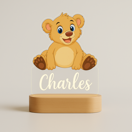 Personalized birth night light – Teddy bear with engraved first name