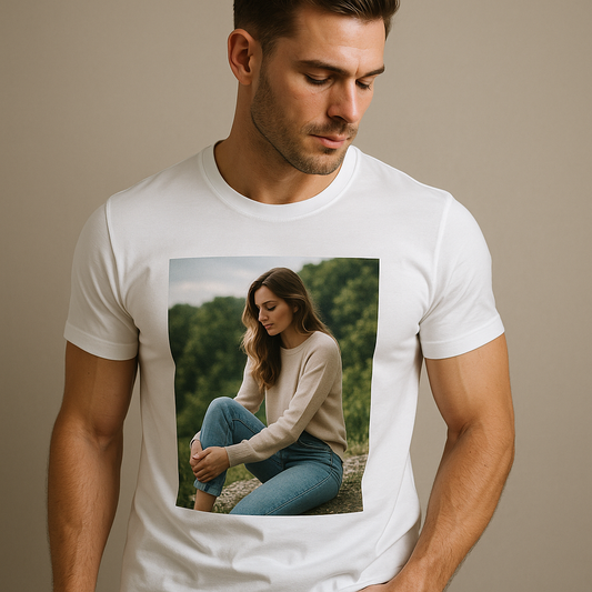 T-shirt blanc personnalisé – Texte ou photo – Style élégant unisexe