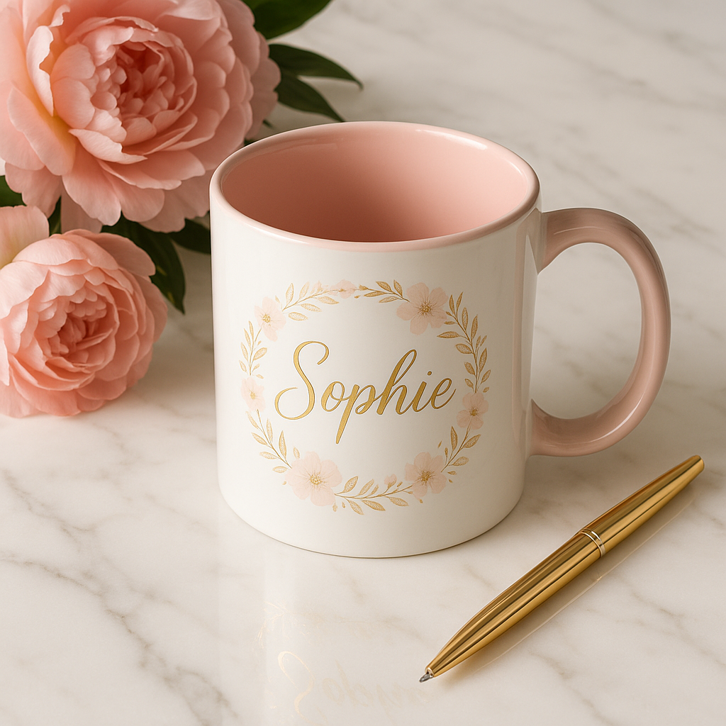 Mug Rose Personnalisé – Douceur & Charme