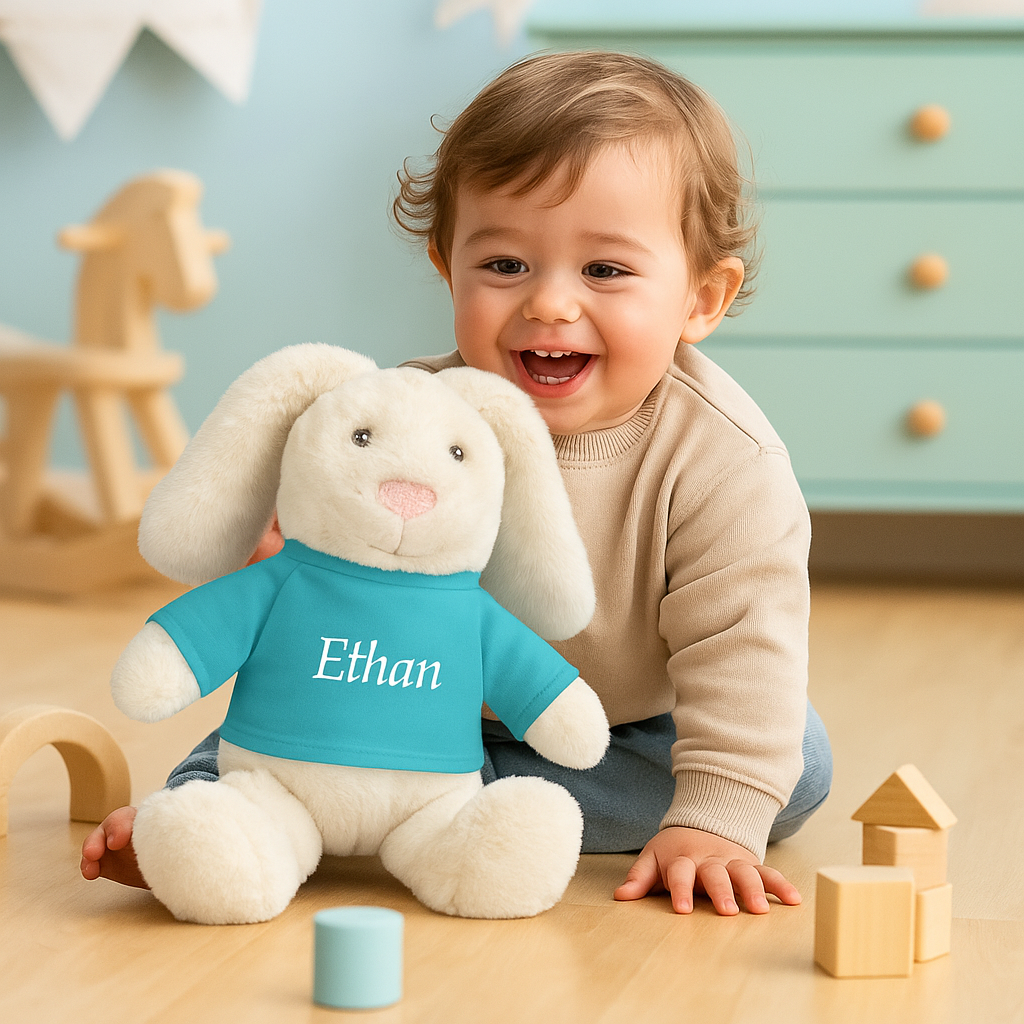 Doudou personnalisé – Lapin peluche prénom brodé, cadeau naissance