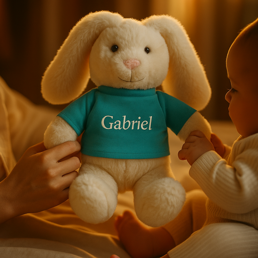 Doudou personnalisé – Lapin peluche prénom brodé, cadeau naissance