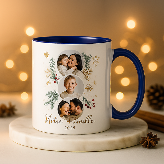 Mug photo Noël 2025 – personnalisation bleu cobalt