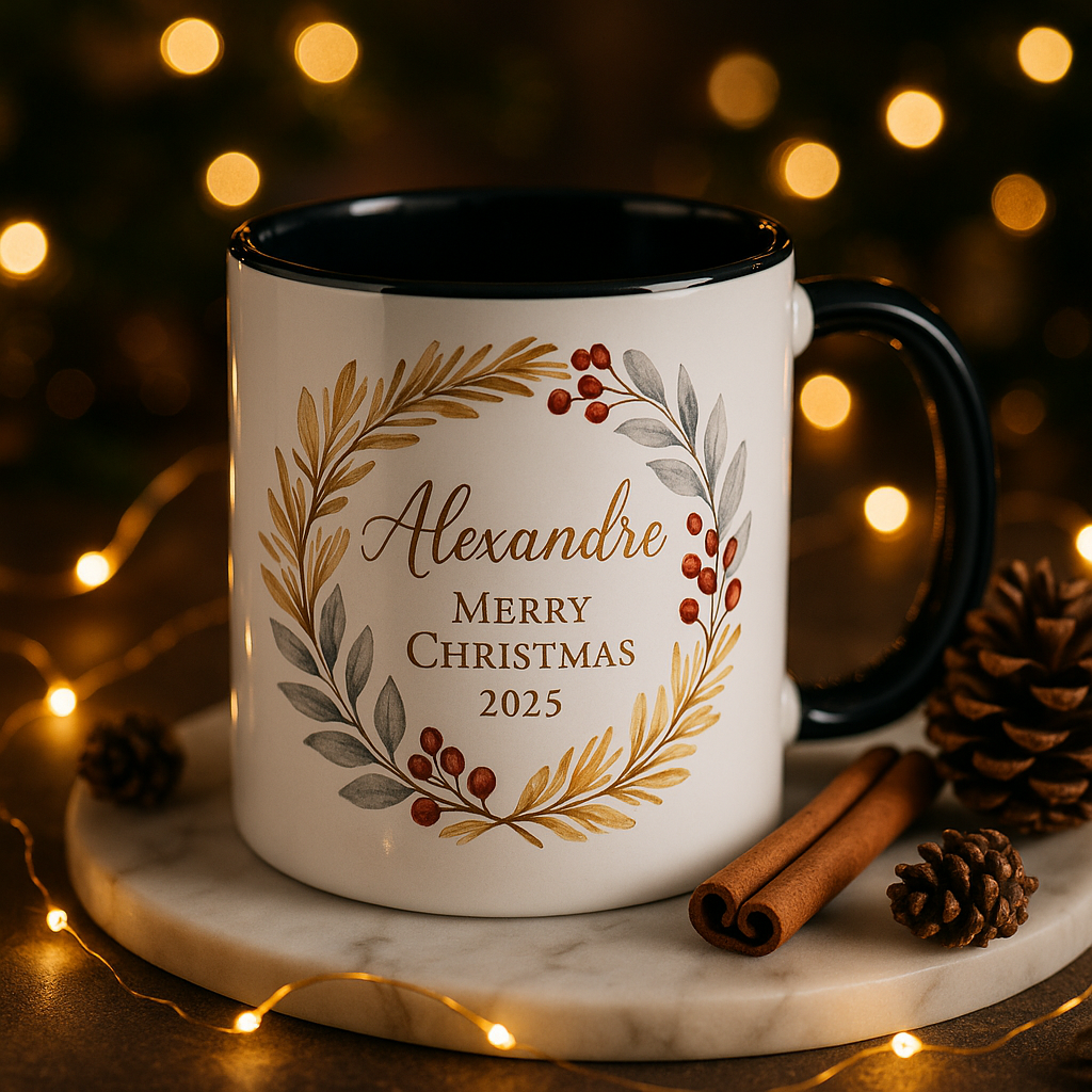 Mug Personnalisé noir et blanc - édition Noel 2025