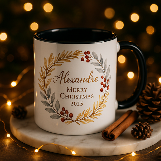 Mug Personnalisé noir et blanc - édition Noel 2025
