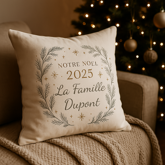 Coussin personnalisé Noël 2025 – Élégance & chaleur festive