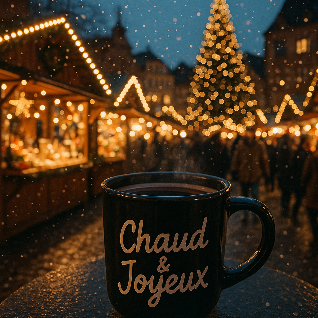 Mug noir brillant personnalisé Noël 2025 – édition luxe