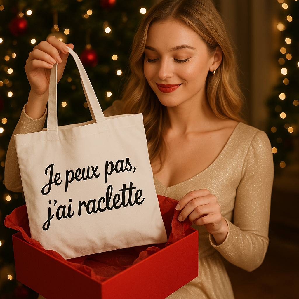 Tote bag blanc personnalisé esprit de Noël 2025